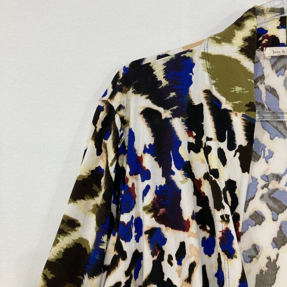 Jess & Jane Large Multi Abstract Open Front Stretch Knit Artsy Duster Jacket - Picture 3 of 10